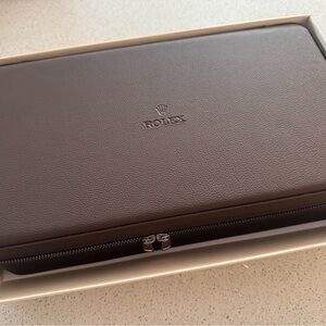 Rolex Dark Brown Leather Watch Storage Zippered Case